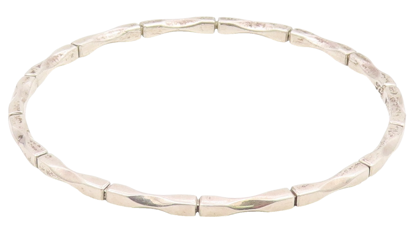 MEXICO 925 Silver  Vintage Shiny Diamond Cut Detail Bangle Bracelet  BT9044