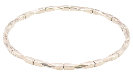 MEXICO 925 Silver  Vintage Shiny Diamond Cut Detail Bangle Bracelet  BT9044
