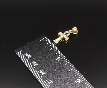 10K GOLD  Vintage Cubic Zirconia Etched Egyptian Ankh Charm Pendant  GP448