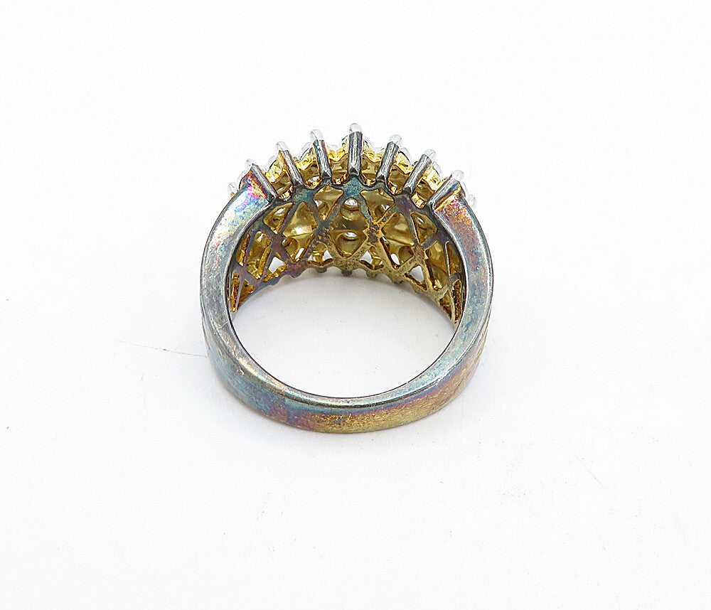 925 Sterling Silver  Vintage Cubic Zirconia Floral Band Ring Sz 7.5  RG4548