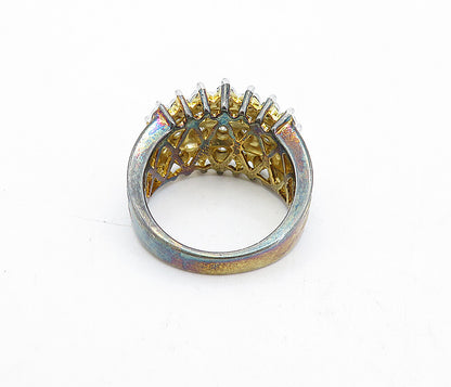 925 Sterling Silver  Vintage Cubic Zirconia Floral Band Ring Sz 7.5  RG4548