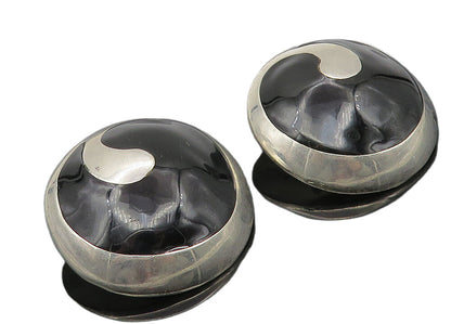 DESIGNER 925 Sterling Silver   Vintage Black Onyx Non Pierce Earrings  EG5764