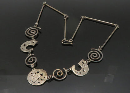 MEXICO 925 Silver  Vintage Dark Tone Spiral Bar Link Chain Necklace  NE3549