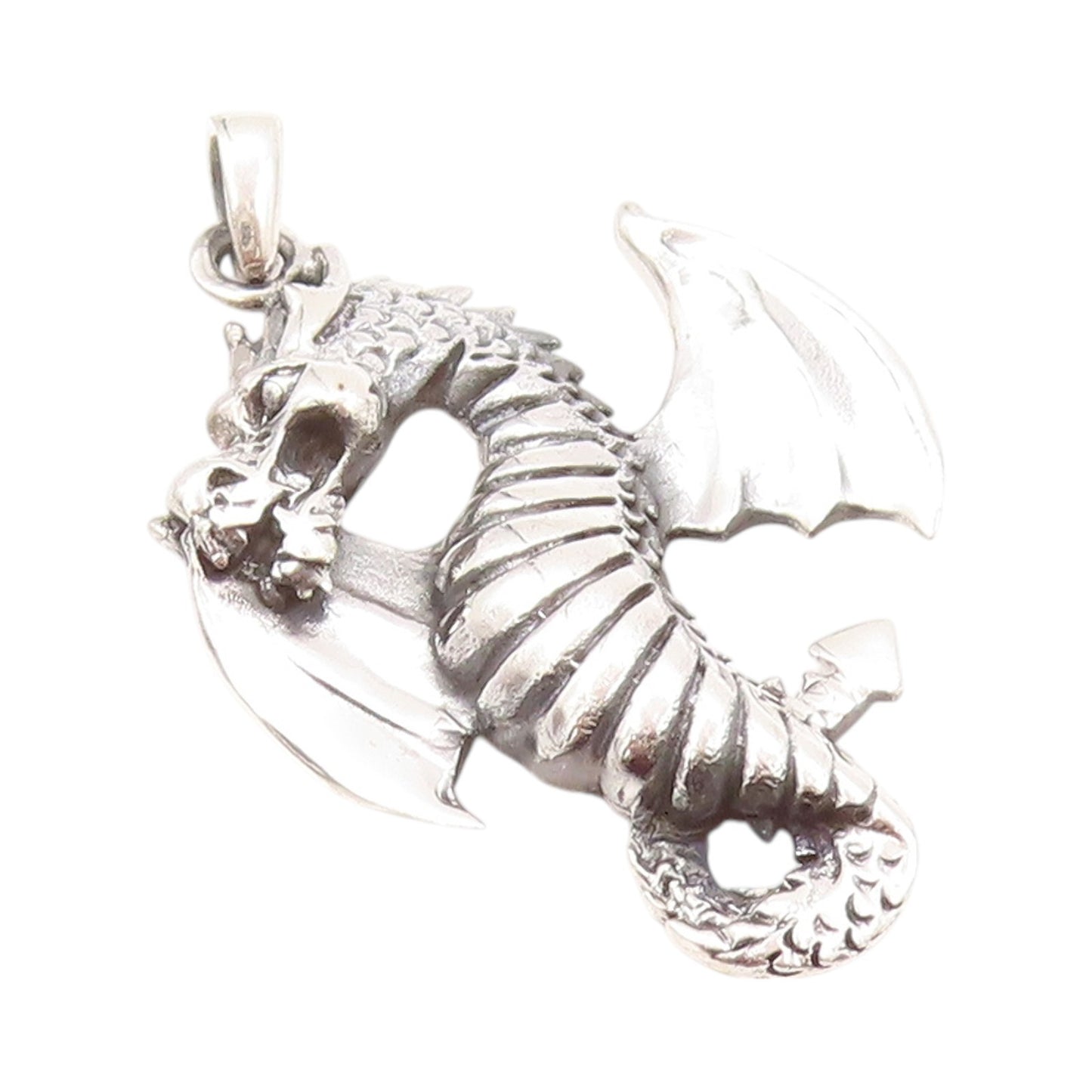 925 Sterling Silver Vintage Pendant Dark Tone Chinese Wyvern Dragon  PT24221