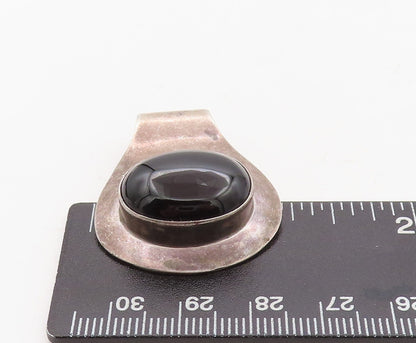 925 Sterling Silver Vintage Pendant NAVAJO Designer Dark Tone Oval Onyx  PT23589