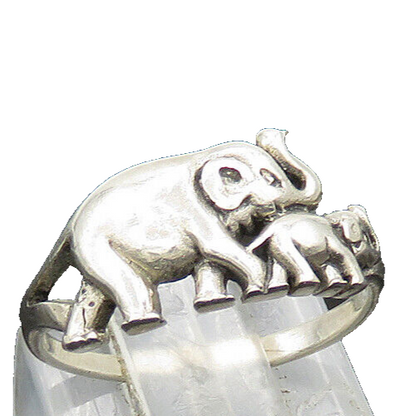 925 Sterling Silver  Vintage Shiny Elephant Mom & Baby Band Ring Sz 5  RG20988