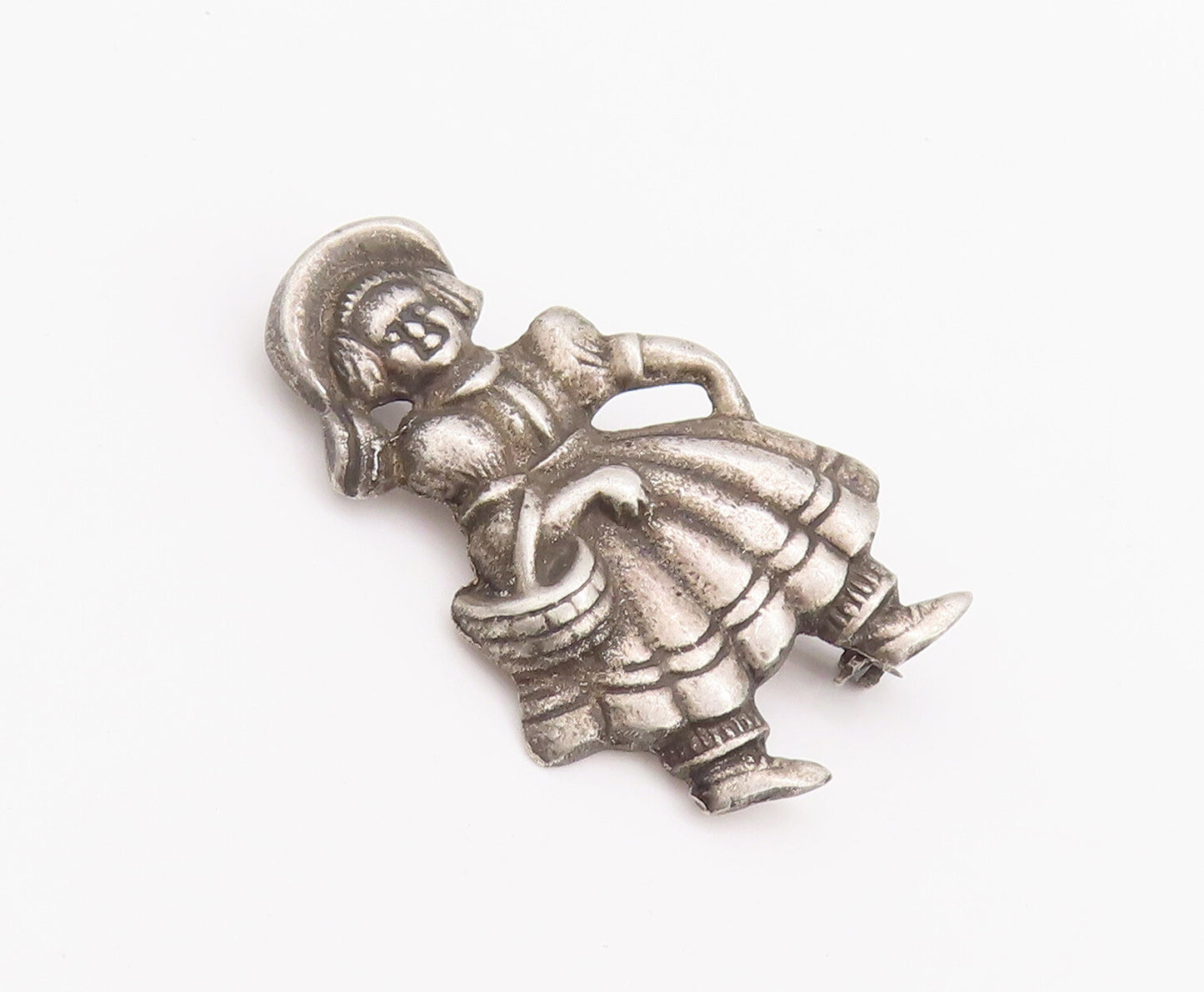 925 Sterling Silver Vintage Brooch Pin Antique Small Girl With Basket  BP10656
