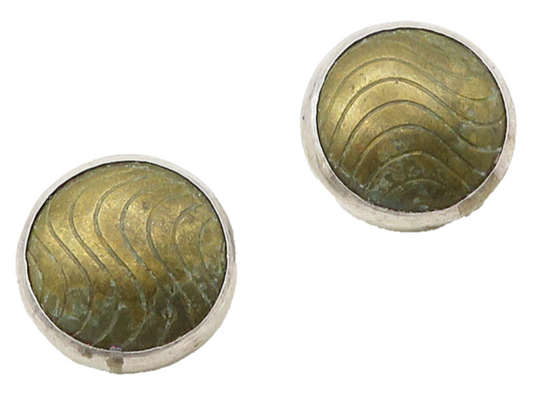 ISRAEL 925 Silver  Vintage Two Tone Non Pierce Button Drop Earrings  EG8134