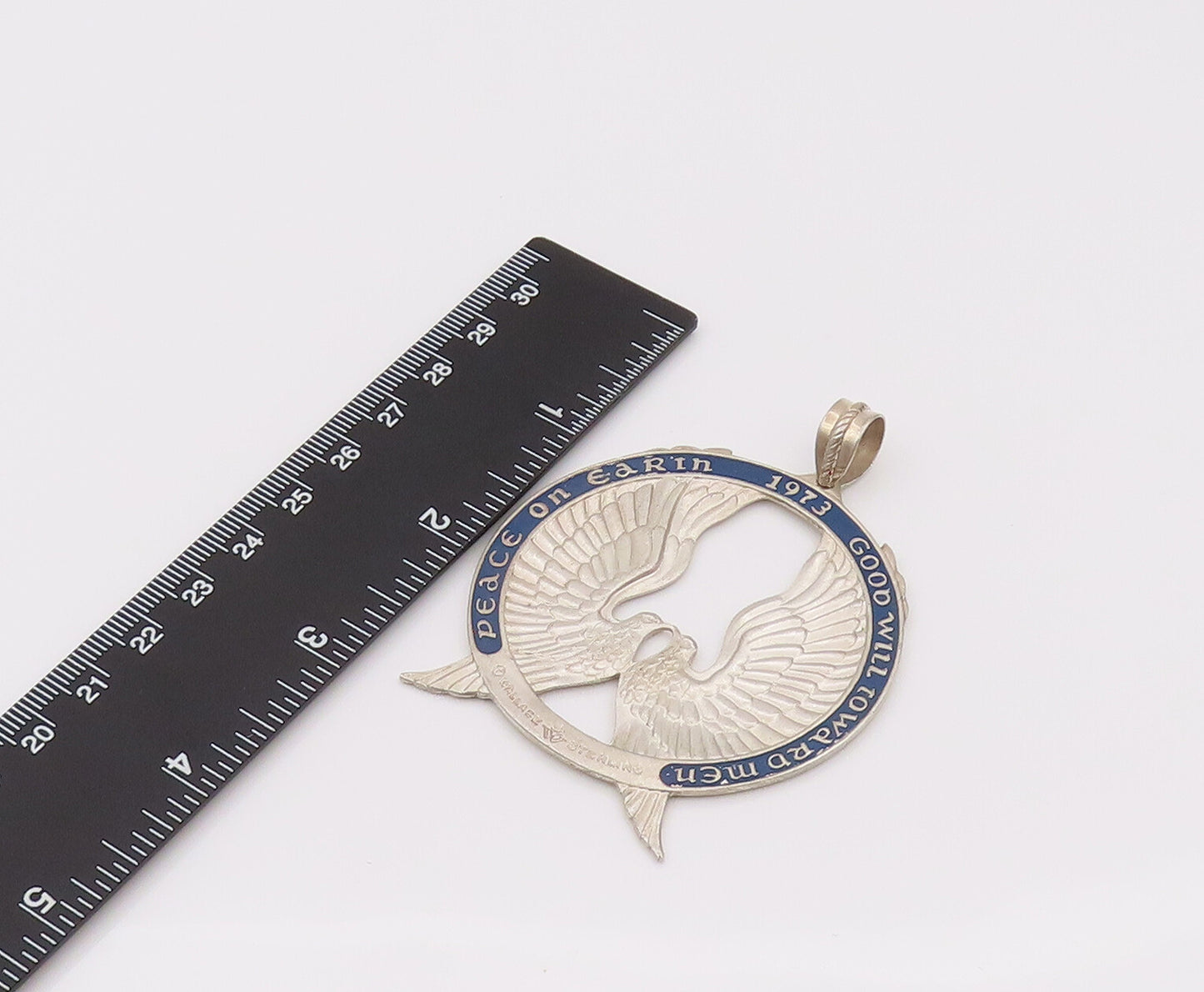 WALLACE 925 Sterling Silver Vintage Peace Doves Blue Enamel Pendant PT22126