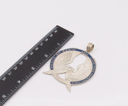 WALLACE 925 Sterling Silver Vintage Peace Doves Blue Enamel Pendant PT22126