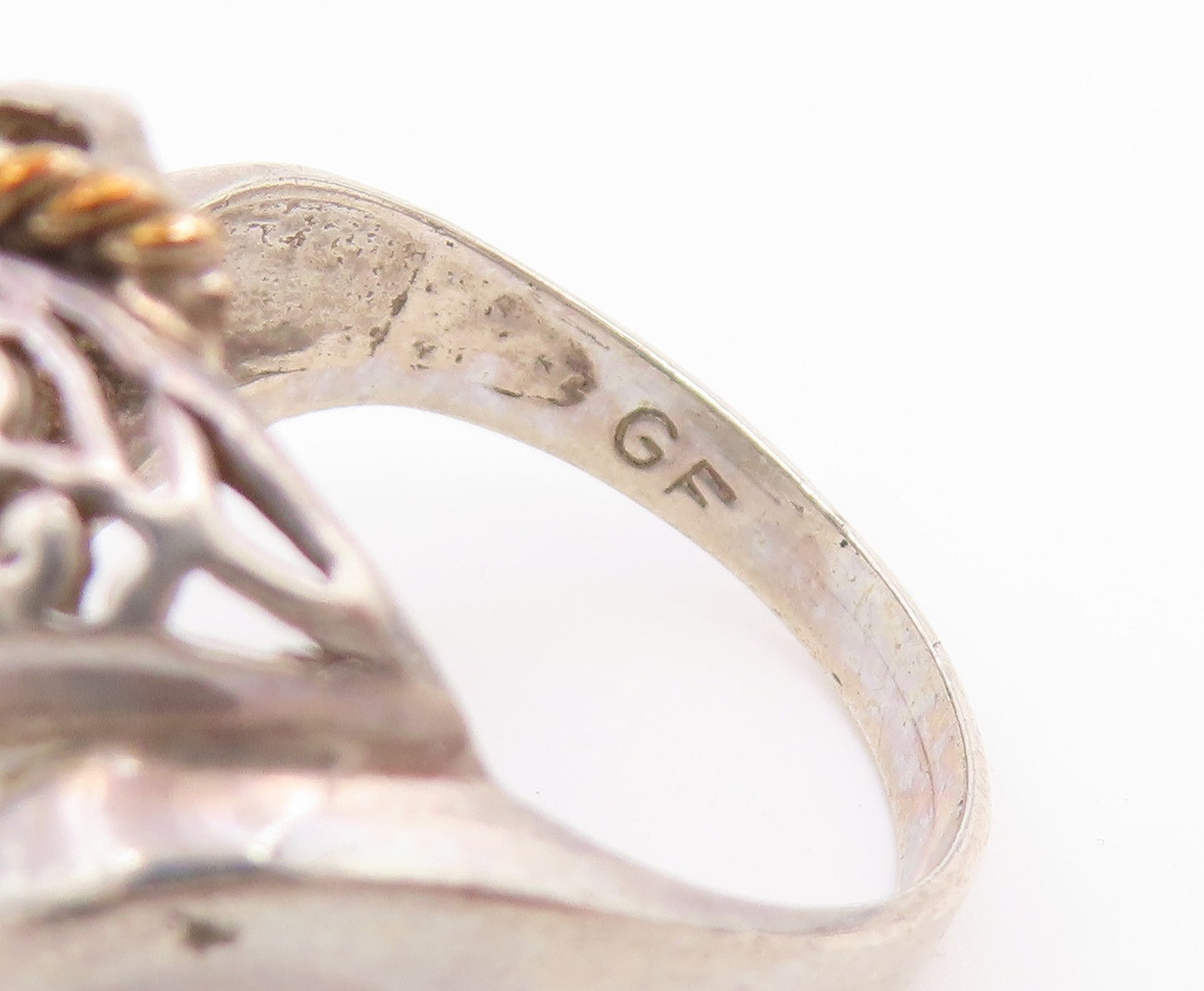 925 Sterling Silver Vintage Ring Two Tone Twisted Rope Openwork  Sz 7.5  RG36715