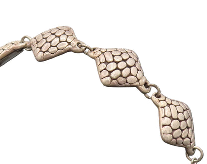 925 Sterling Silver Vintage Puffed Pebble Effect Square Link Bracelet BT9978