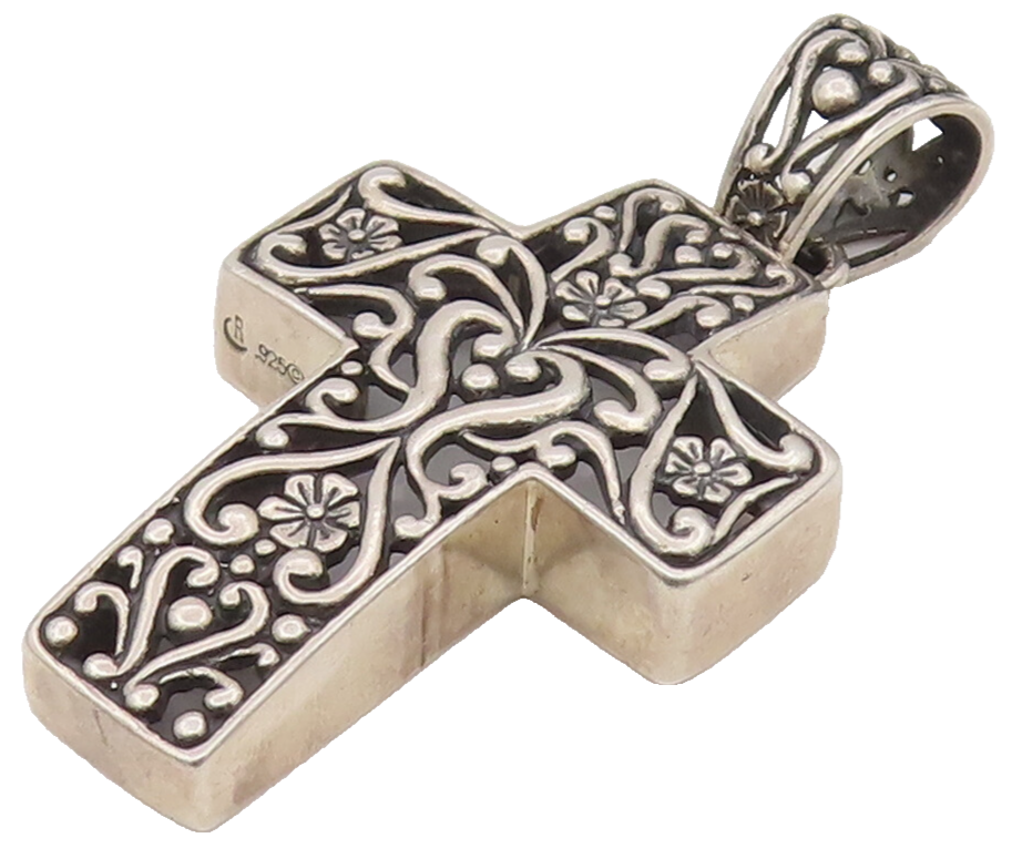CAROLYN POLLACK 925 Silver  Vintage Filigree Work Cross Pendant  PT22215