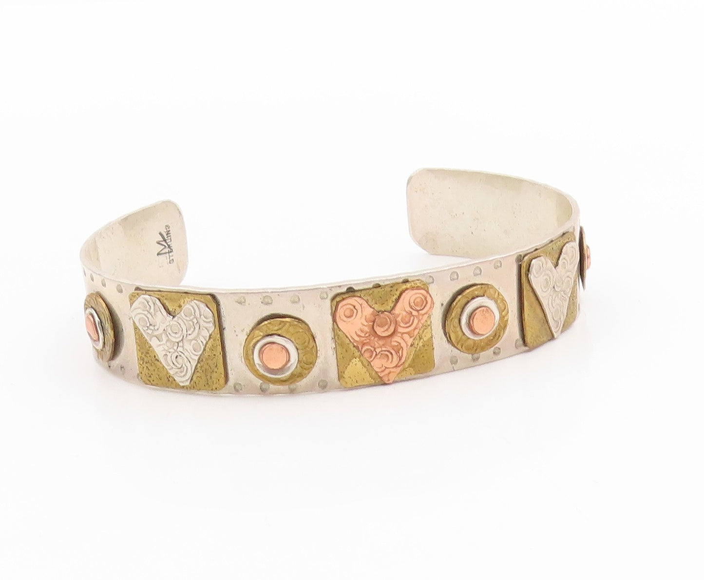 925 Sterling Silver Vintage Bracelet NAVAJO MALONEY Multi Tone Cuff  BT11786