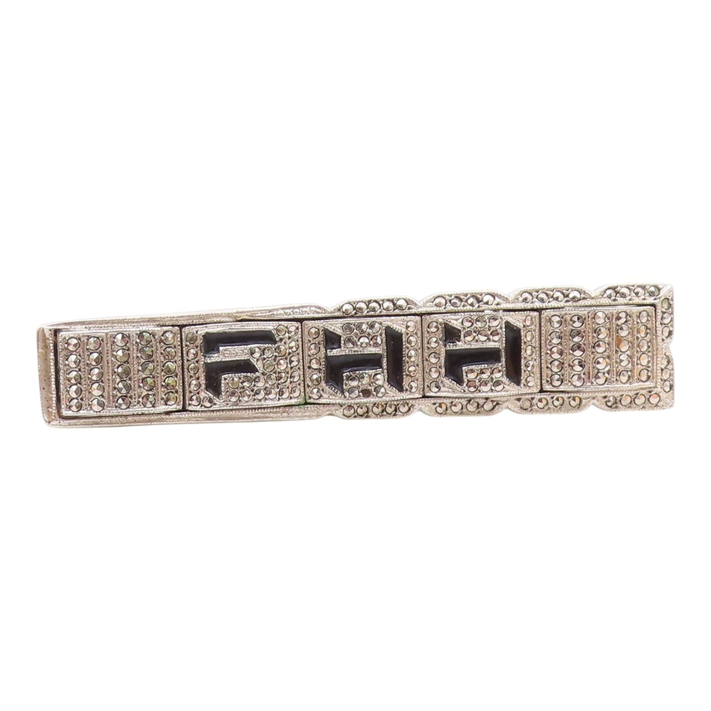 925 Sterling Silver  Vintage Enamel FHH Initials Sparkling Tie Clip  TR2184