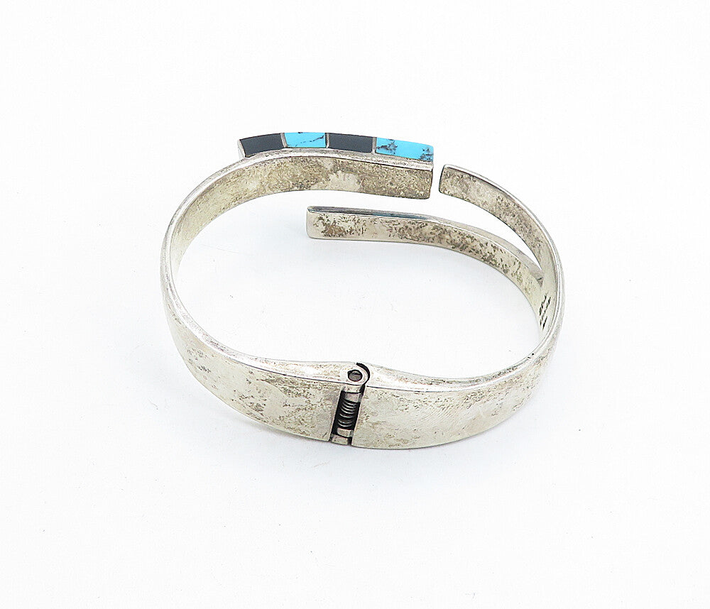 MEXICO 925 Silver  Vintage Turquoise & Black Onyx Bangle Bracelet  BT2007