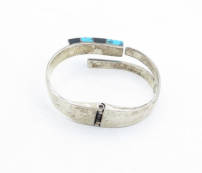 MEXICO 925 Silver  Vintage Turquoise & Black Onyx Bangle Bracelet  BT2007