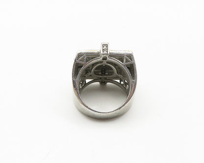 925 Sterling Silver  Vintage Topaz Two Tone Square Cocktail Ring Sz 9  RG18306
