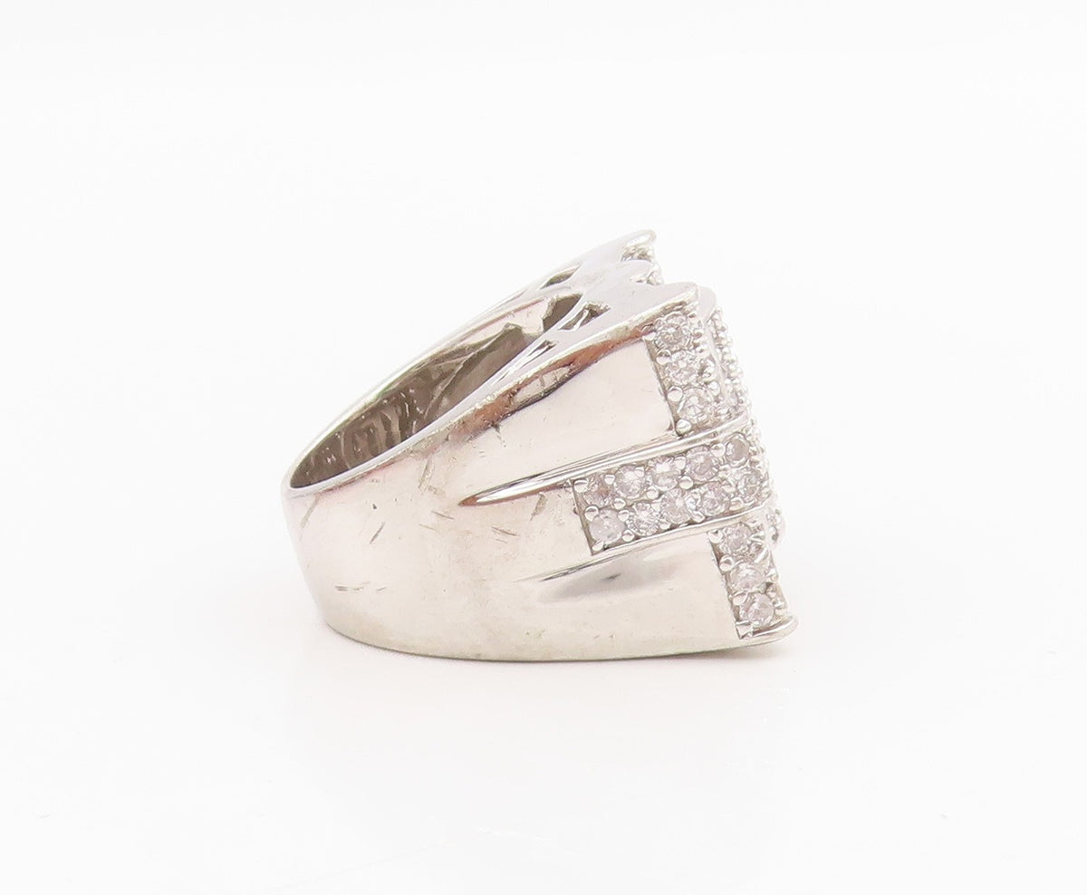 925 Sterling Silver Vintage Ring Round CZ Clustered Buckle Band  Sz 7  RG34328