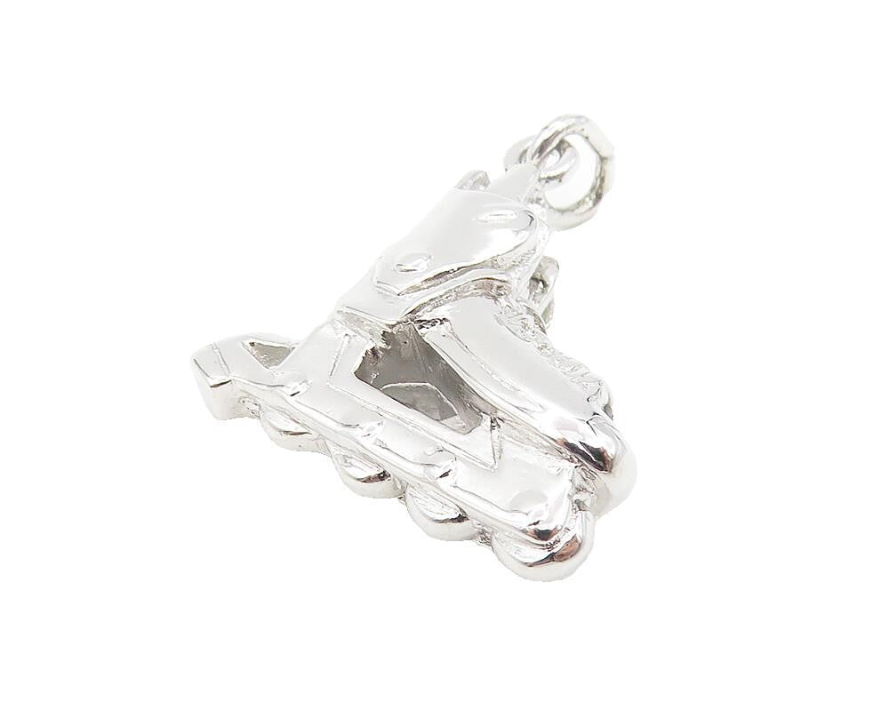 925 Sterling Silver  Vintage Shiny Rollerblade Skates Sports Pendant  PT9026
