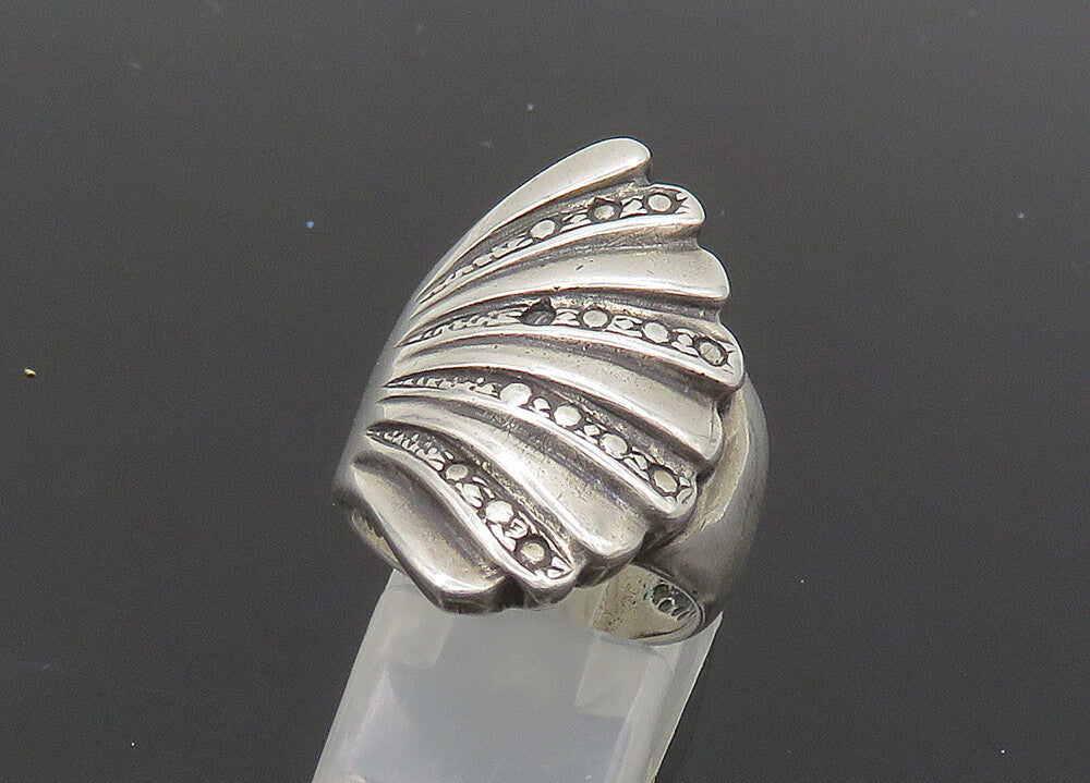 925 Sterling Silver  Vintage Shiny Fluted Wing Style Band Ring Sz 7  RG20488