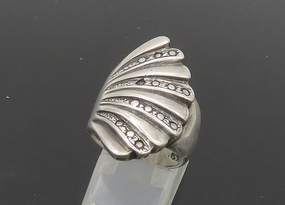 925 Sterling Silver  Vintage Shiny Fluted Wing Style Band Ring Sz 7  RG20488