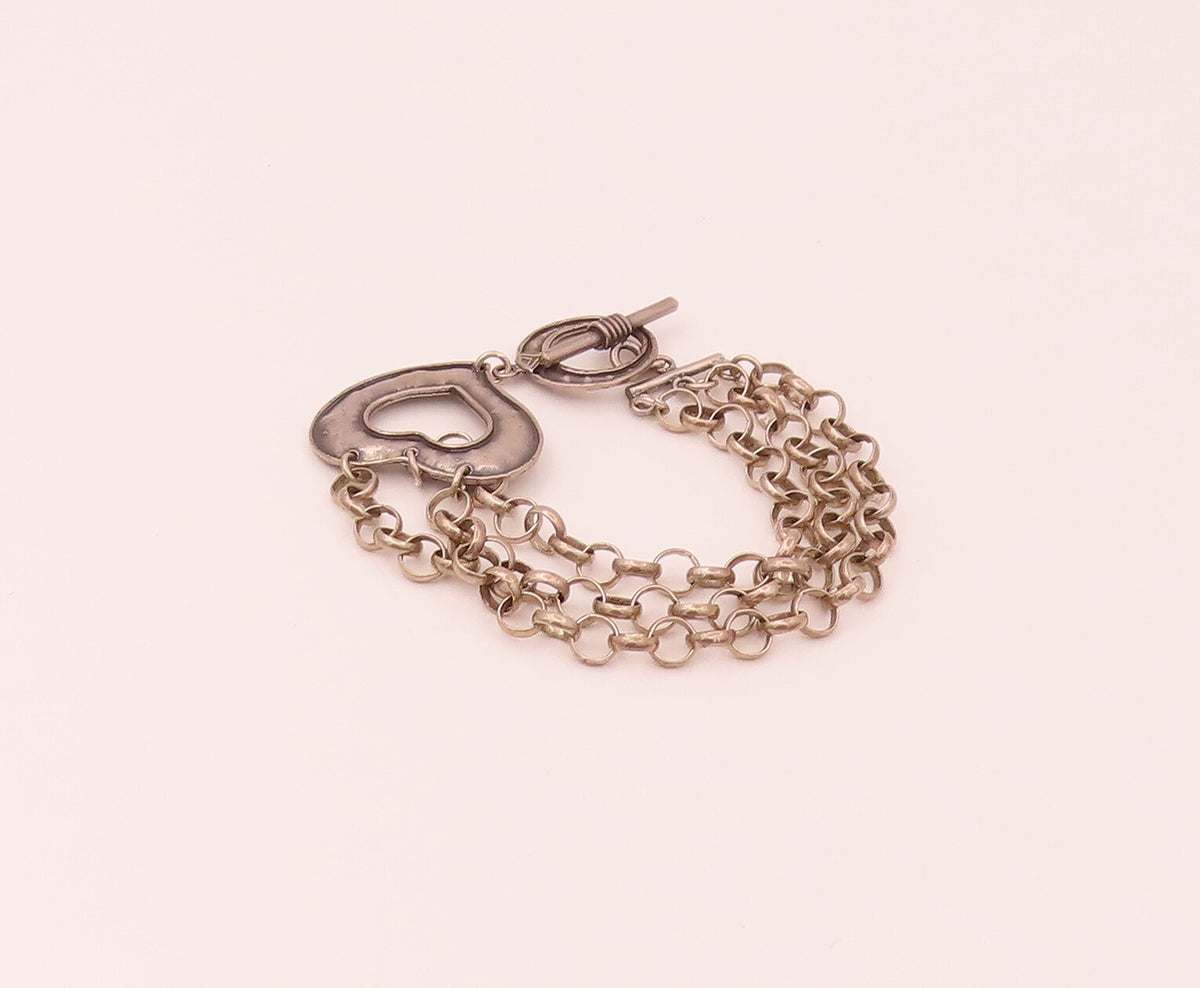 SILPADA 925 Sterling Silver  Vintage O Chain Link Heart Toggle Bracelet BT9834