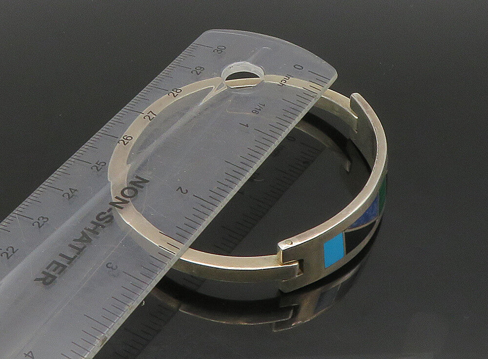 MEXICO 925 Silver  Vintage Turquoise Onyx & Sodalite Bangle Bracelet  BT9209