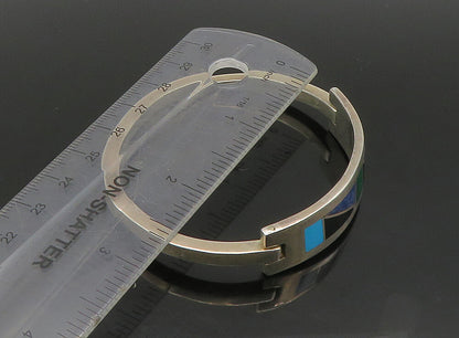 MEXICO 925 Silver  Vintage Turquoise Onyx & Sodalite Bangle Bracelet  BT9209