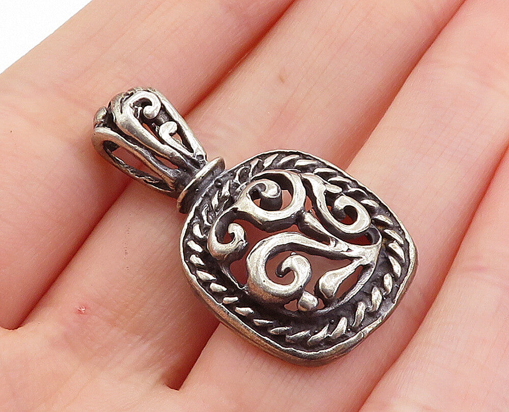 925 Sterling Silver  Vintage Open Swirl Dome Twist Detail Drop Pendant  PT4225