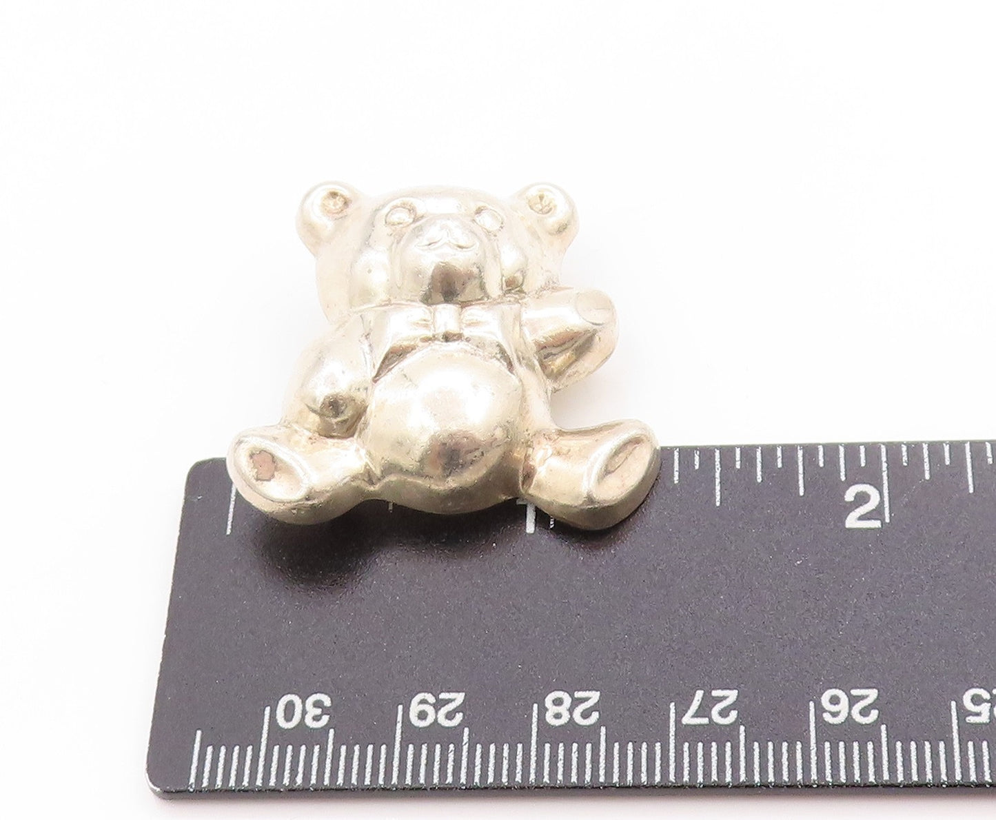 925 Sterling Silver Vintage Brooch Minimalist Puffy Teddy Bear Charm Pin BP11925