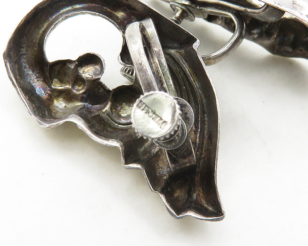 925 Sterling Silver  Vintage Floral Swirl Non Pierce Drop Earrings  EG9719