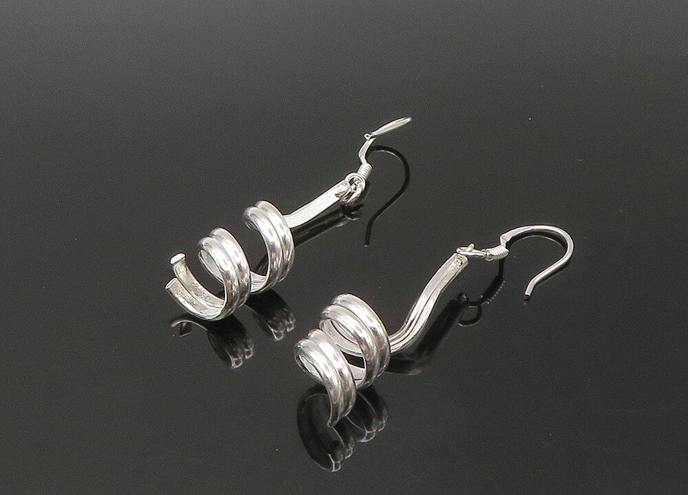 925 Sterling Silver  Vintage Shiny Polished Spiral Dangle Earrings  EG11033