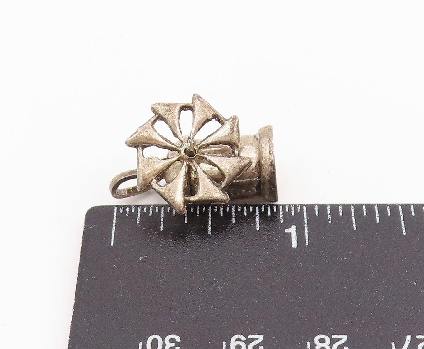 925 Sterling Silver Vintage Pendant Gothic Windmill Spinner Charm Spins  PT26207