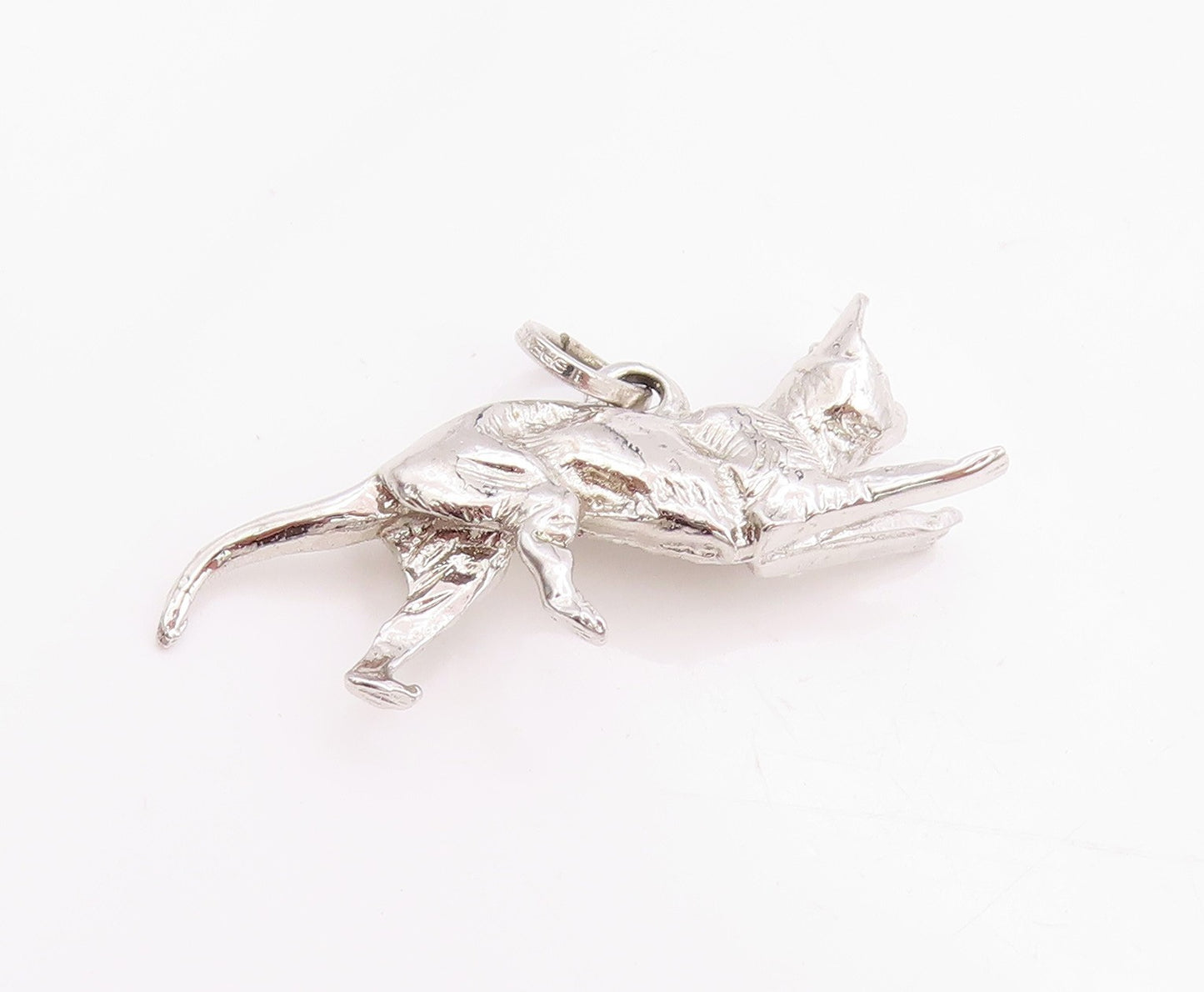 925 Sterling Silver Vintage Pendant 3D Playful Running Kitten Charm  PT24778