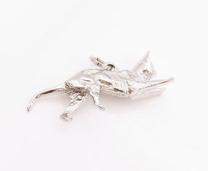 925 Sterling Silver Vintage Pendant 3D Playful Running Kitten Charm  PT24778