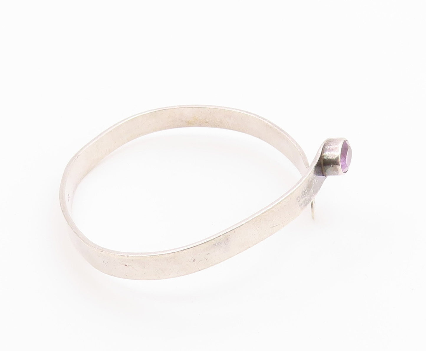 925 Sterling Silver  Vintage Amethyst Cutout Bypass Cuff Bracelet  BT8767