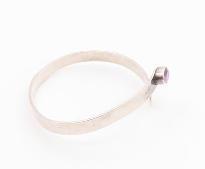 925 Sterling Silver  Vintage Amethyst Cutout Bypass Cuff Bracelet  BT8767