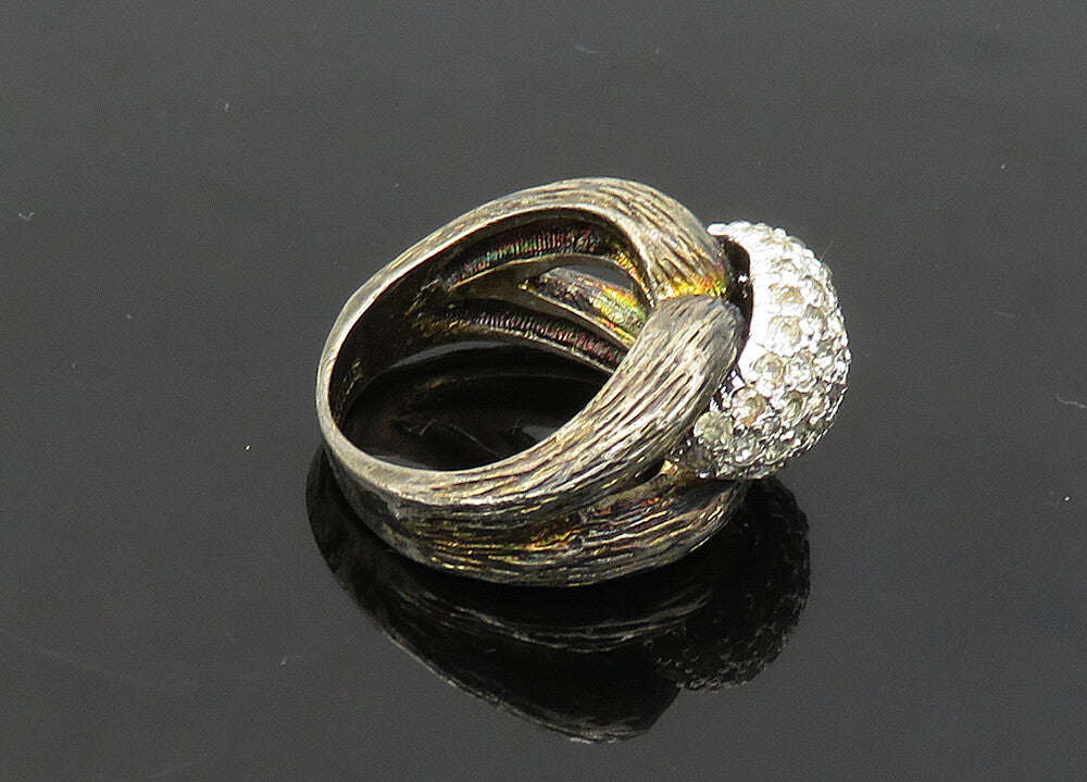 925 Sterling Silver  Vintage Topaz Textured Loop Band Ring Sz 6  RG21677
