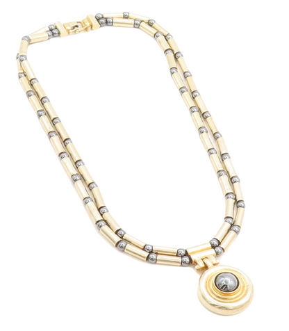 ANTIOCH 925 Silver Vintage Hematite Gold Plated Bar Chain Necklace  NE1771