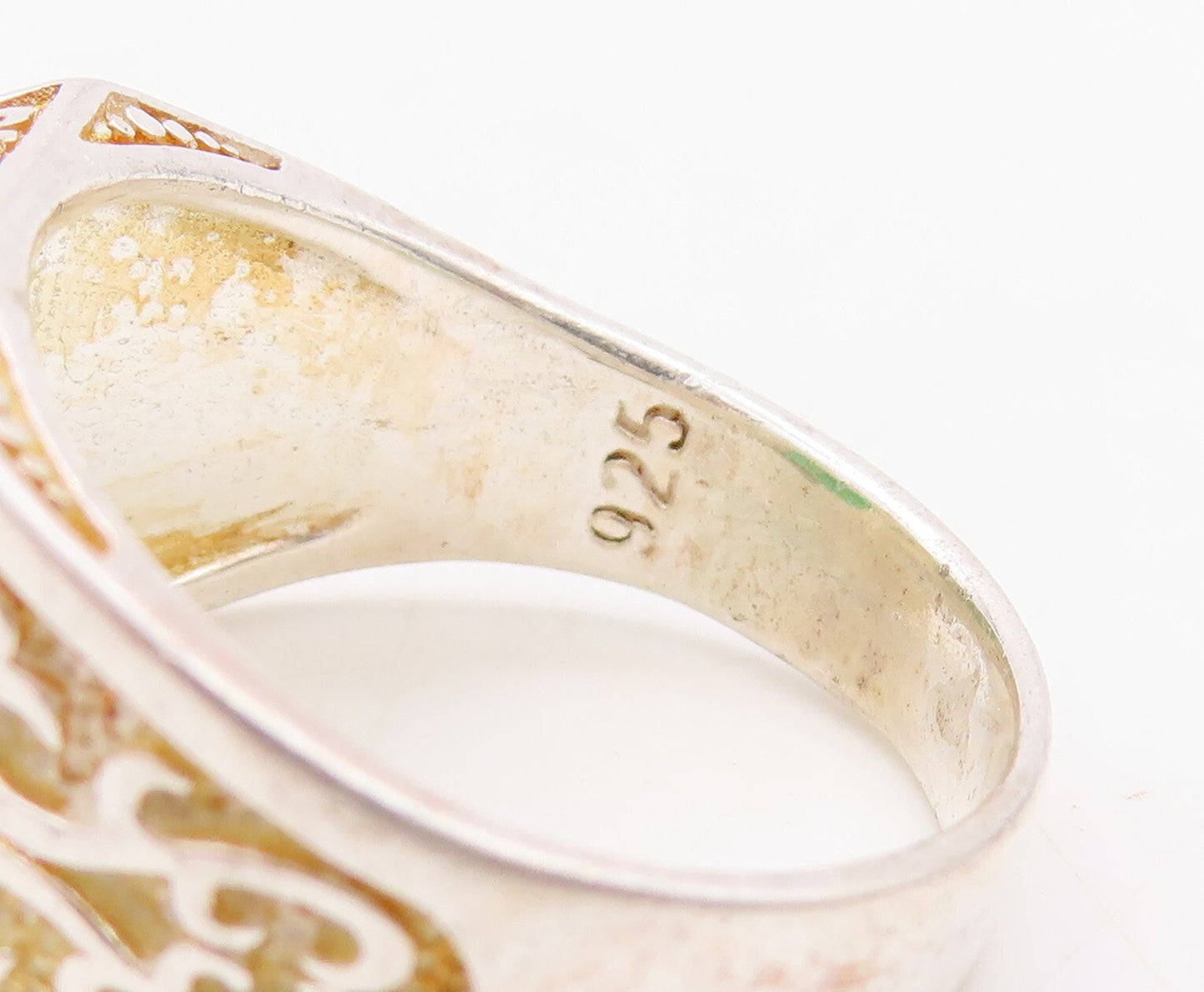 925 Sterling Silver Vintage Ring Swirly Carved Square Cut CZ  Sz 9  RG31134