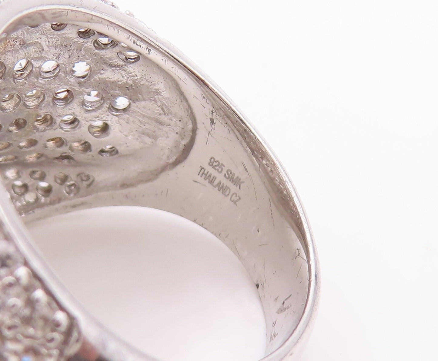 925 Sterling Silver Vintage Ring Designer Large CZ Inlay  Sz 8  RG30769