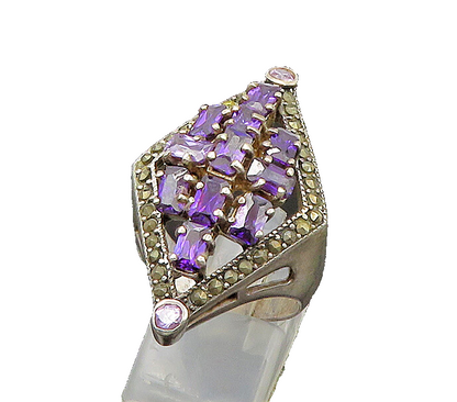 925 Sterling Silver  Vintage Amethyst Cluster Cocktail Ring Sz 9  RG22141