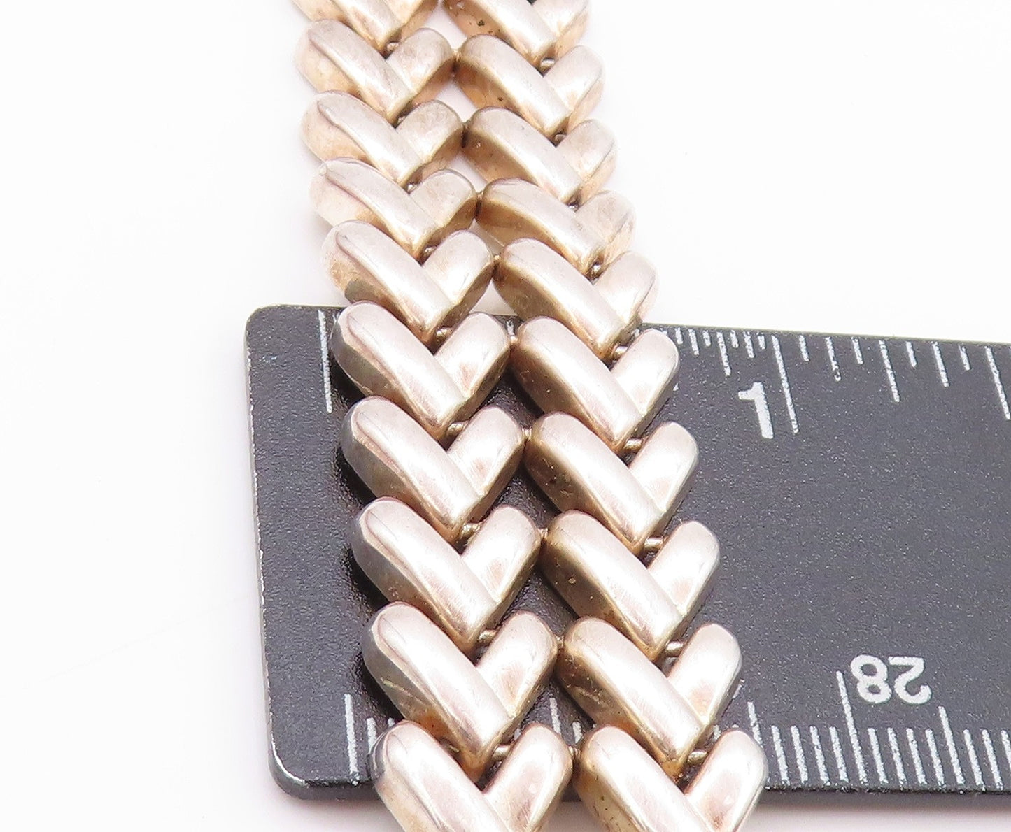 925 Sterling Silver Vintage Bracelet Woven Effect Cutout V Double Band  BT11267