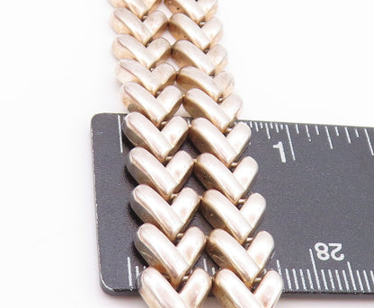 925 Sterling Silver Vintage Bracelet Woven Effect Cutout V Double Band  BT11267