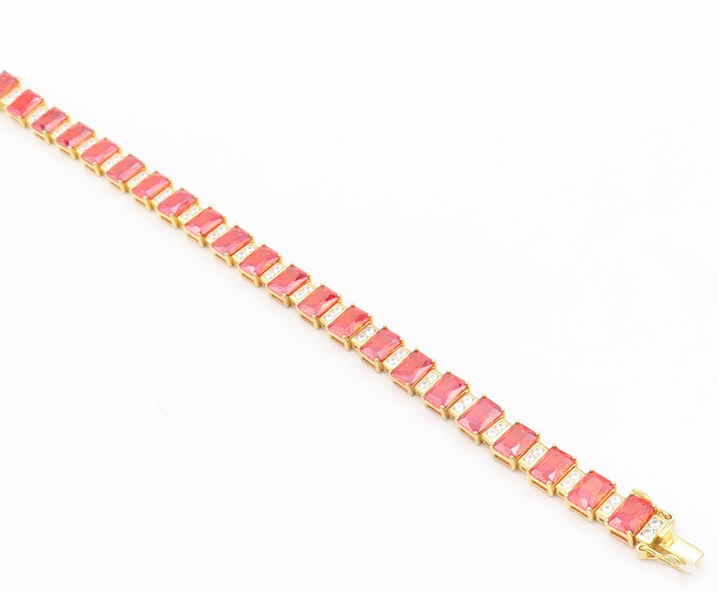 925 Sterling Silver Vintage Bracelet Gold Plated Red & White CZ  BT10780