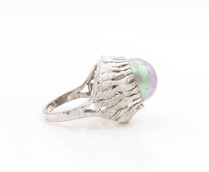925 Sterling Silver Vintage Ring Round Pearl Brutalist Dome Band  Sz 7  RG34076