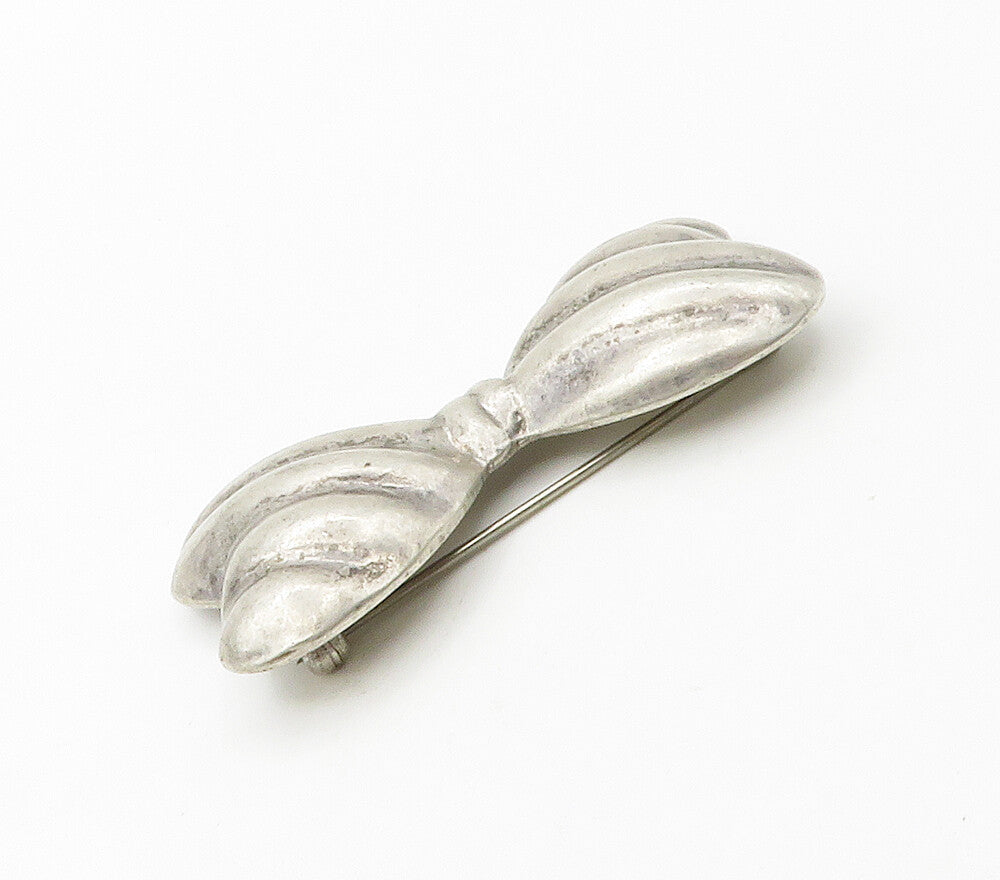 MEXICO 925 Sterling Silver  Vintage Bow Tied Ribbon Hollow Brooch Pin  BP5988