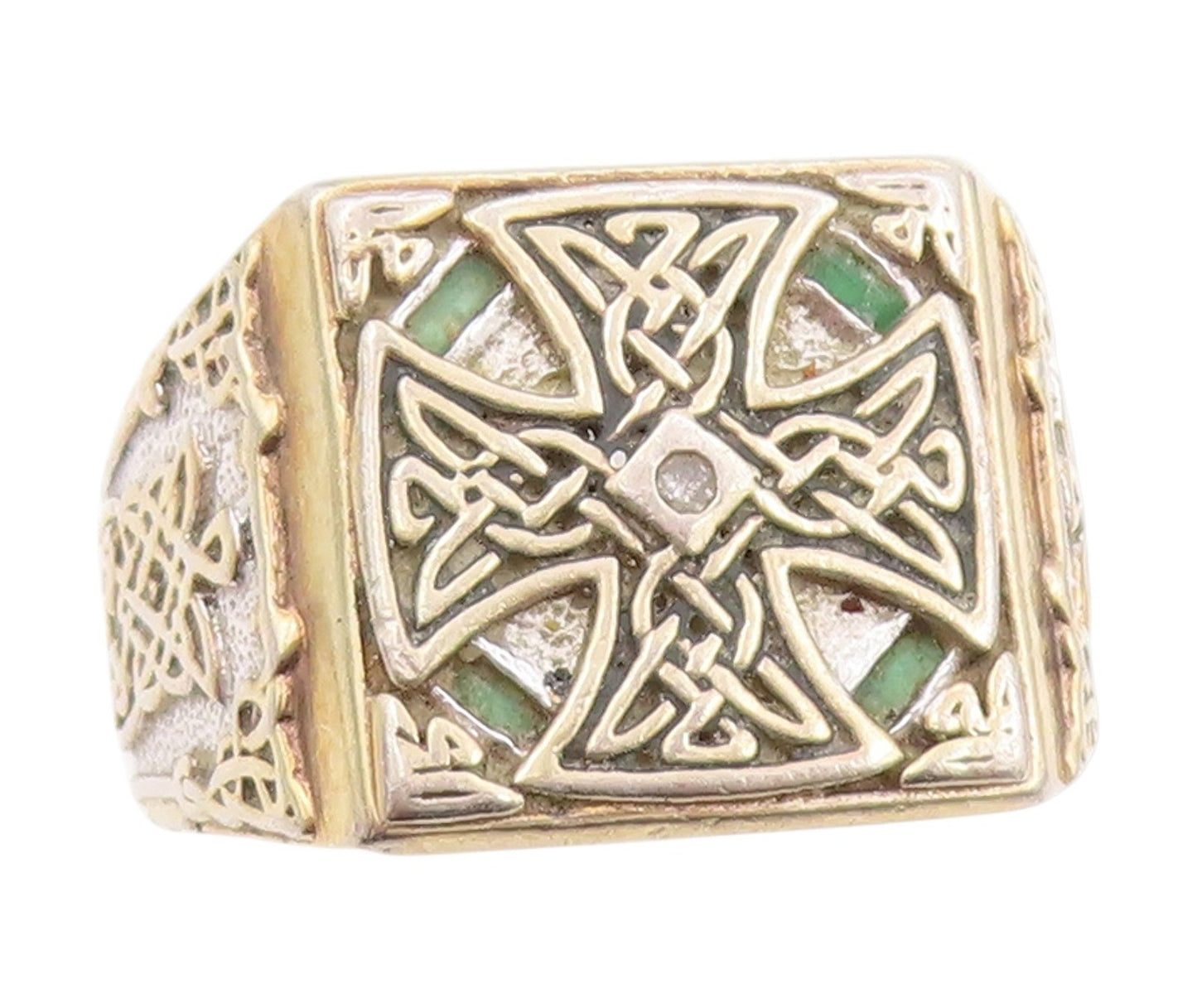925 Sterling Silver Vintage Ring CHINESE EXPORT Real Diamond Cross Sz 11 RG34751