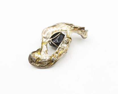 925 Sterling Silver  Vintage Black Onyx Modernist Sculpted Brooch Pin  BP7326